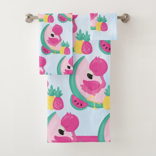Flamant rose rose avec Motif de fruits tropicaux (En situation)