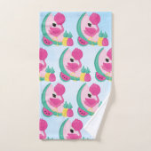 Flamant rose rose avec Motif de fruits tropicaux (Serviette à main)