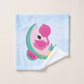 Flamant rose rose avec Motif de fruits tropicaux (Gant de toilette)