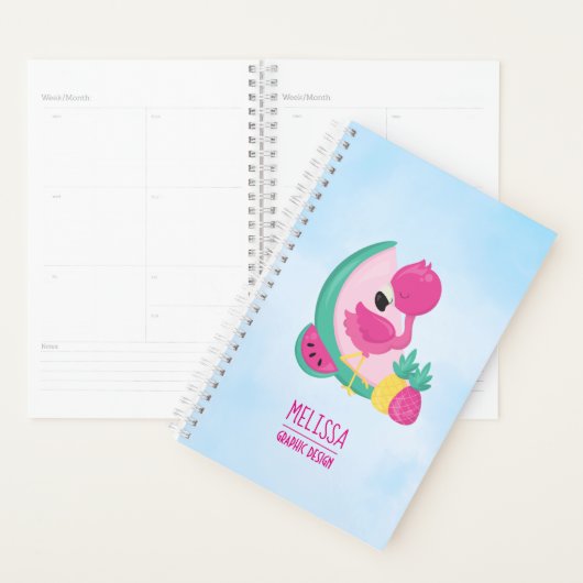 Flamant rose rose avec pastèque et ananas (Devant avec enveloppe)