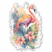 Flamant rose rose avec Sticker Fleurs (Devant)