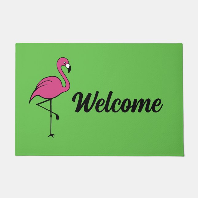 Flamant rose rose Bienvenue Mat Porte tapis (Devant)