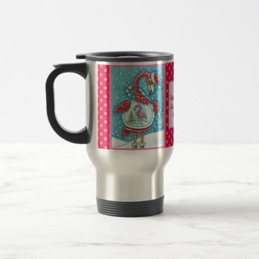 Flamant rose ROSE, BLANC NOËL VOYAGE COMMUTER MUG (Gauche)