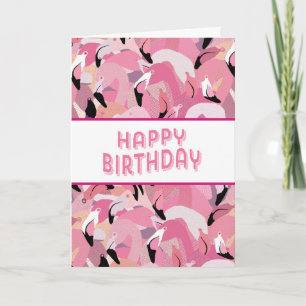 Flamant rose rose Bonne Carte Anniversaire