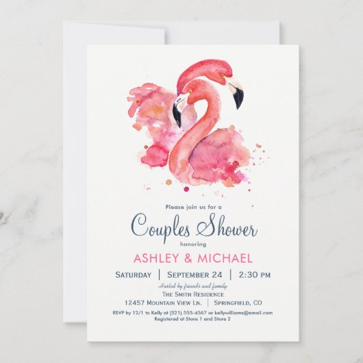 Flamant rose rose Chic Couples Douche Invitation (Devant)