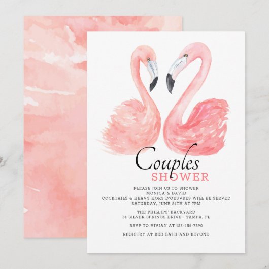 Flamant rose rose Couples douche Invitation (Devant / Derrière)