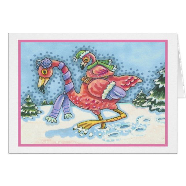 FLAMANT ROSE ROSE DE NEIGE PROFONDE, CARTE DE SALU (Devant Horizontal)