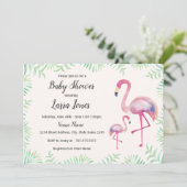 Flamant rose rose doux Invitation Baby shower fill (Debout devant)