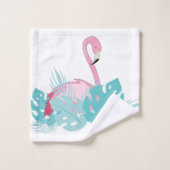 Flamant rose rose élégant et Feuilles tropicaux (Gant de toilette)