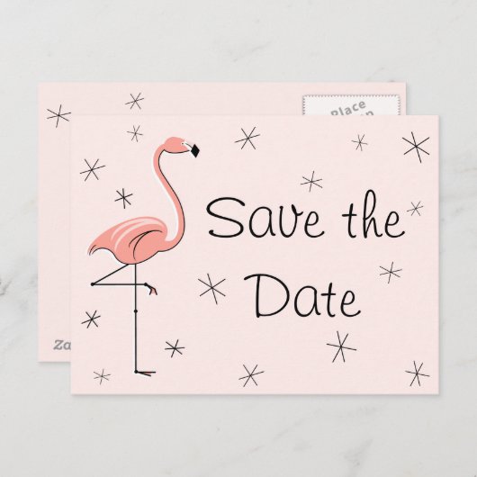 Flamant rose rose "Enregistrer la date" carte post (Devant / Derrière)