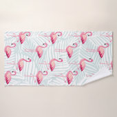 Flamant rose rose et Feuilles de palme - Cute (Serviette de bain)