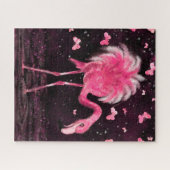 Flamant rose rose et papillons Puzzle (Horizontal)