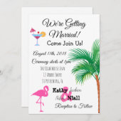 Flamant rose rose Faire-part de mariage tropical (Devant / Derrière)