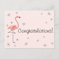 Flamant rose rose "Félicitations !" carte postale