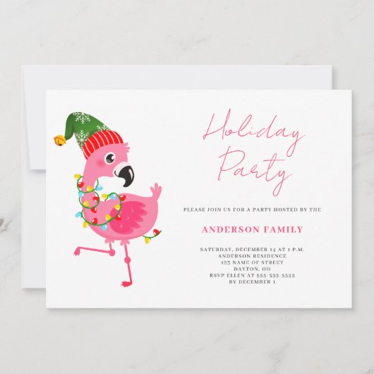 Flamant rose rose Fête de Noël Invitation (Devant)