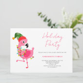 Flamant rose rose Fête de Noël Invitation (Debout devant)