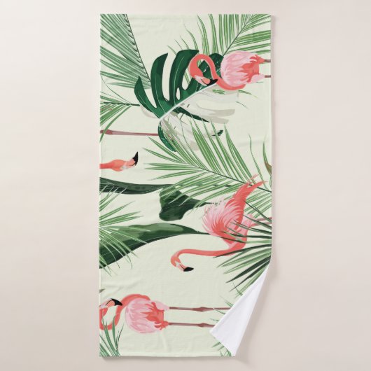 Flamant rose rose Fleurs exotiques Motif (Serviette de bain)
