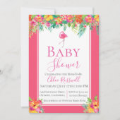 Flamant rose rose Floral Invitation Baby shower (Devant)