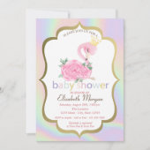 Flamant rose rose, Invitation Baby shower holograp (Devant)