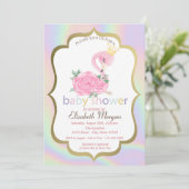 Flamant rose rose, Invitation Baby shower holograp (Debout devant)