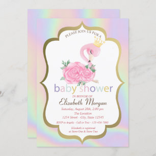 Flamant rose rose, Invitation Baby shower holograp