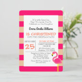 Flamant rose rose Invitation Baptême personnalisée (Debout devant)