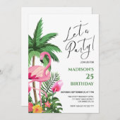 Flamant rose rose Invitation d'anniversaire (Devant / Derrière)