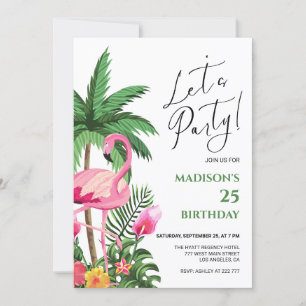 Flamant rose rose Invitation d'anniversaire