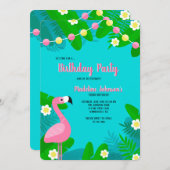 Flamant rose rose Invitation d'anniversaire (Devant / Derrière)
