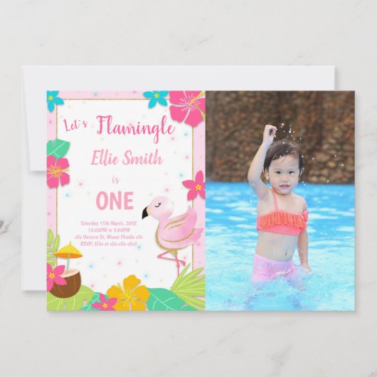 Flamant rose rose Invitations d'anniversaire avec  (Devant)