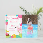 Flamant rose rose Invitations d'anniversaire avec  (Debout devant)
