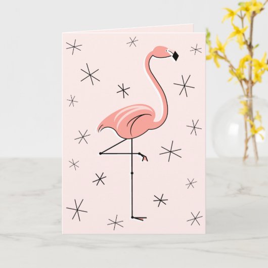Flamant rose rose joyeuse carte de voeux d'anniver (Fleur jaune)