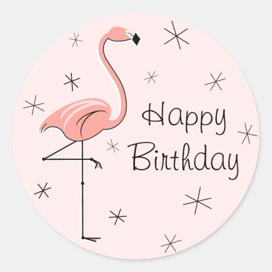 Flamant rose rose joyeux autocollant d'anniversair (Devant)