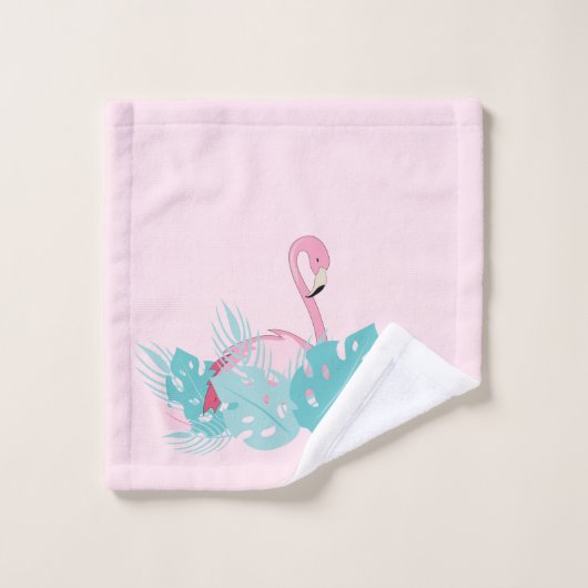 Flamant rose rose mignon et Motif Plante tropical (Gant de toilette)