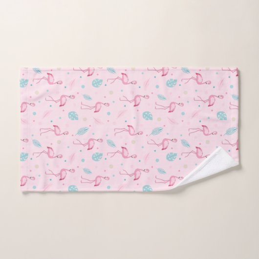 Flamant rose rose mignon et Motif Plante tropical (Serviette à main)