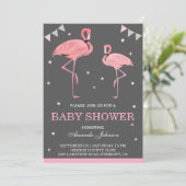 Flamant rose rose mignon Invitation Baby shower (Debout devant)