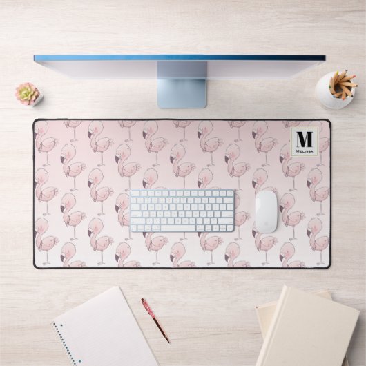 Flamant rose rose mignon Motif tropical Monogramme (Bureau 1)