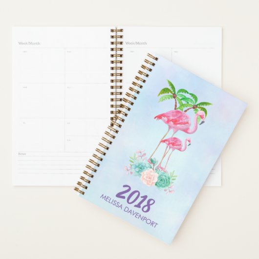 Flamant rose rose Momma & bébé avec palmiers (Devant avec enveloppe)