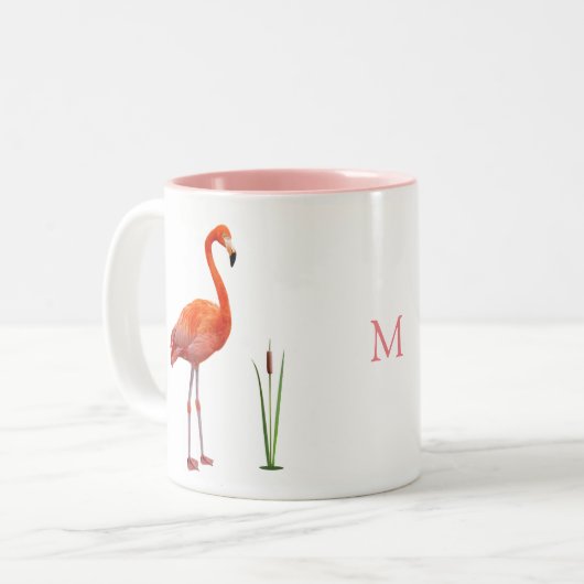 Flamant rose rose & Monogramme Mug à café à deux t (Devant gauche)