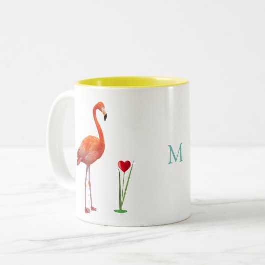 Flamant rose rose & Monogramme Mug à café à deux t (Devant gauche)