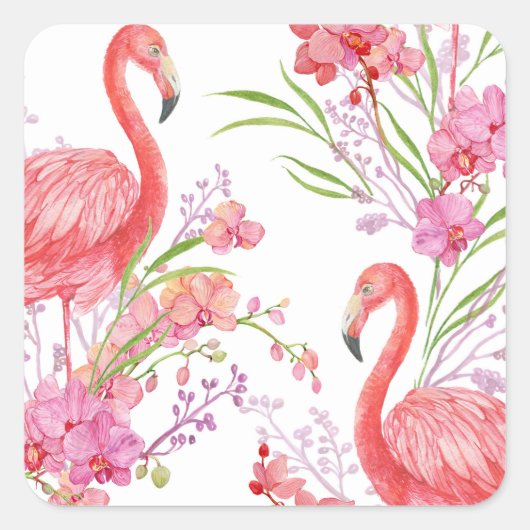 Flamant rose rose motif autocollant floral (Devant)