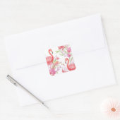 Flamant rose rose motif autocollant floral (Enveloppe)