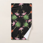 Flamant rose rose Noir Flamants roses Palm Tree Ba (Serviette à main)