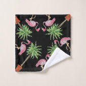 Flamant rose rose Noir Flamants roses Palm Tree Ba (Gant de toilette)