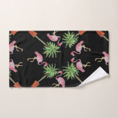 Flamant rose rose Noir Flamants roses Palm Tree Ba (Serviette à main)