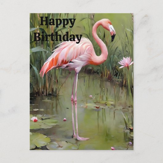Flamant rose Rose Peint En Étang, Carte Postale An (Devant)