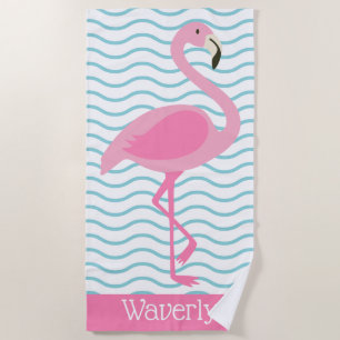 Flamant rose rose Serviette de plage personnalisée