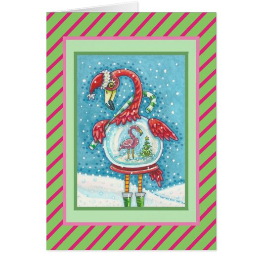 Flamant rose ROSE SNOWGLOBE, CARTE DE SALUT DE NOË (Devant)