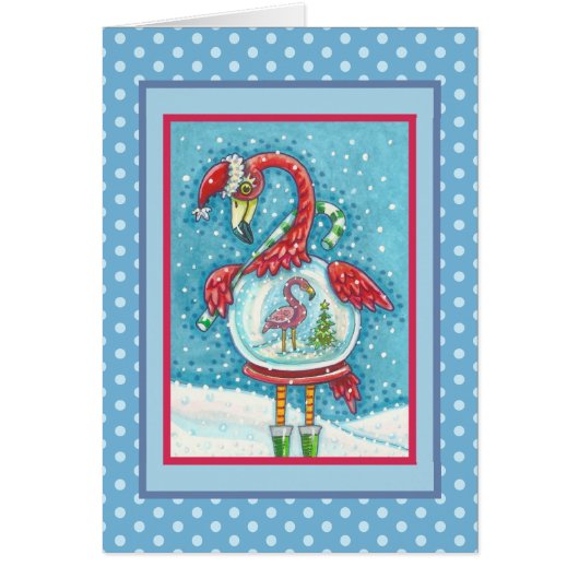 Flamant rose ROSE SNOWGLOBE, CARTE DE SALUT DE NOË (Devant)