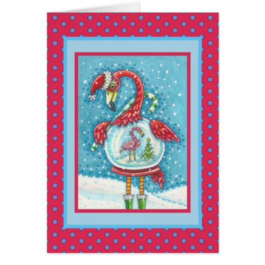 Flamant rose ROSE SNOWGLOBE, CARTE DE SALUT DE NOË (Devant)